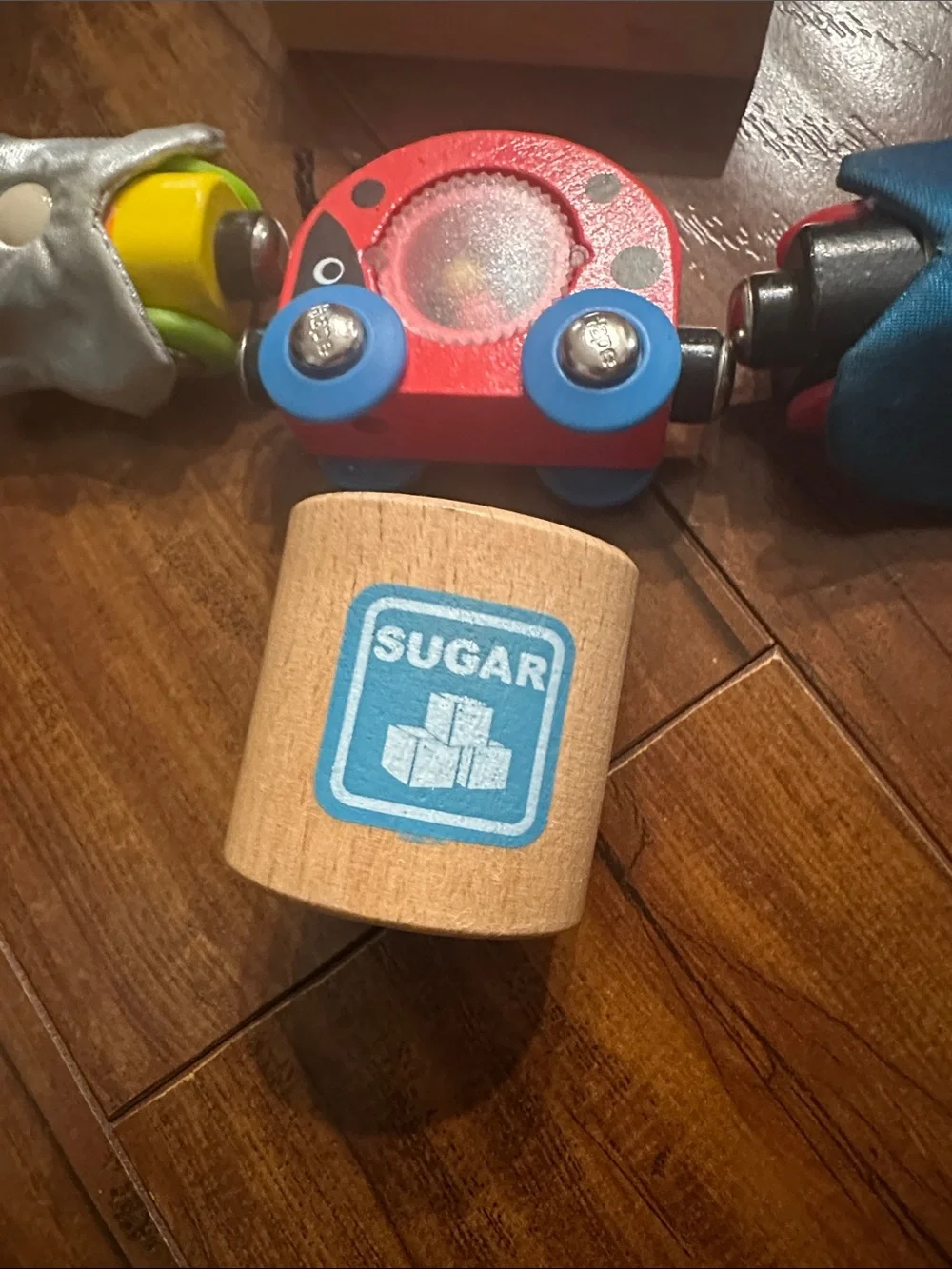 Hape Lucky Ladybug Friends Magnetic Wooden Train 3 Cars + Sugar Jar & block